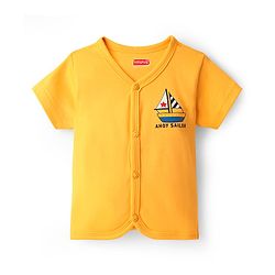 Babyhug 100% Cotton Interlock Knit Half Sleeves Front Open jhabla with Stripe Design & Nautical Theme Print Pack of 3 - Yellow Red & Blue