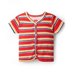 Babyhug 100% Cotton Interlock Knit Half Sleeves Front Open jhabla with Stripe Design & Nautical Theme Print Pack of 3 - Yellow Red & Blue