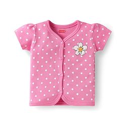 Babyhug 100% Cotton Interlock Knit Antibacterial Half Sleeves Vests With Polka Dots & Floral Print Pack Of 3 - Pink Yellow & Light Blue