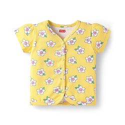 Babyhug 100% Cotton Interlock Knit Antibacterial Half Sleeves Vests With Polka Dots & Floral Print Pack Of 3 - Pink Yellow & Light Blue