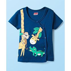 Babyhug 100% Cotton Knit Half Sleeves Antibacterial Striped & Animal Printed Front Open Vests Pack of 3 - Navy Blue Green & White