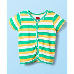 Babyhug 100% Cotton Knit Half Sleeves Antibacterial Striped & Animal Printed Front Open Vests Pack of 3 - Navy Blue Green & White