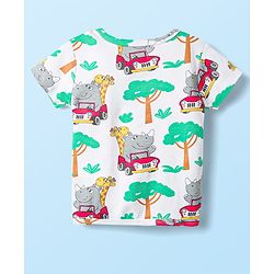 Babyhug 100% Cotton Knit Half Sleeves Antibacterial Striped & Animal Printed Front Open Vests Pack of 3 - Navy Blue Green & White