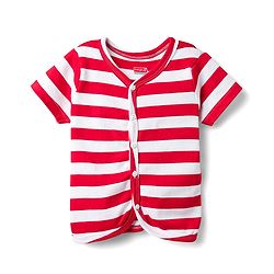 Babyhug 100% Cotton Knit Half Sleeves Antibacterial Striped & Animal Printed Front Open jhablas Pack of 3 - Navy Blue Red & White