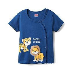 Babyhug 100% Cotton Knit Half Sleeves Antibacterial Striped & Animal Printed Front Open jhablas Pack of 3 - Navy Blue Red & White