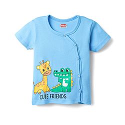 Babyhug 100% Cotton Knit Half Sleeves Antibacterial Striped & Animal Printed Front Open jhablas Pack of 3 - Light Blue White & Yellow