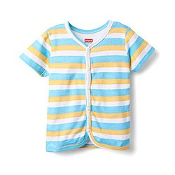 Babyhug 100% Cotton Knit Half Sleeves Antibacterial Striped & Animal Printed Front Open jhablas Pack of 3 - Light Blue White & Yellow