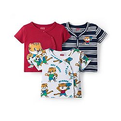 Babyhug 100% Cotton Knit Half Sleeves Antibacterial Front Open jhablas with Tiger Print & Stripes Pack of 3 - Red White & Navy Blue
