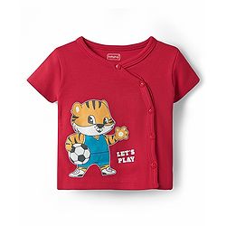 Babyhug 100% Cotton Knit Half Sleeves Antibacterial Front Open jhablas with Tiger Print & Stripes Pack of 3 - Red White & Navy Blue