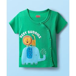 Babyhug 100% Cotton Interlock Knit Half Sleeves Front Open jhabla with Animal Print Animal Print Pack of 3 - Green White & Blue