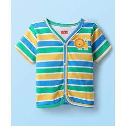 Babyhug 100% Cotton Interlock Knit Half Sleeves Front Open jhabla with Animal Print Animal Print Pack of 3 - Green White & Blue