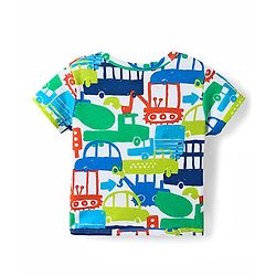 Babyhug 100% Cotton Knit Antibacterial Half Sleeves Front Open jhablas with Vehicle Print & Stripes Pack of 3 - Light Green