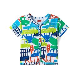 Babyhug 100% Cotton Knit Antibacterial Half Sleeves Front Open jhablas with Vehicle Print & Stripes Pack of 3 - Light Green