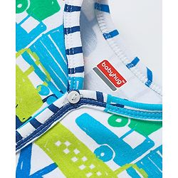 Babyhug 100% Cotton Knit Antibacterial Half Sleeves Front Open jhablas with Vehicle Print & Stripes Pack of 3 - Light Green