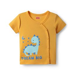 Babyhug 100% Interlock Knit Front Open Half Sleeves Antibacterial jhablas With Stripes & Dino Print Pack Of 3 - Yellow Blue & Light Blue