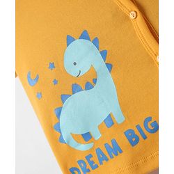 Babyhug 100% Interlock Knit Front Open Half Sleeves Antibacterial jhablas With Stripes & Dino Print Pack Of 3 - Yellow Blue & Light Blue
