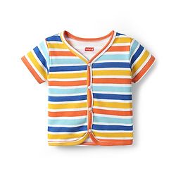 Babyhug 100% Interlock Knit Front Open Half Sleeves Antibacterial jhablas With Stripes & Dino Print Pack Of 3 - Yellow Blue & Light Blue