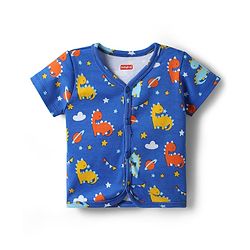 Babyhug 100% Interlock Knit Front Open Half Sleeves Antibacterial jhablas With Stripes & Dino Print Pack Of 3 - Yellow Blue & Light Blue