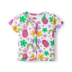 Babyhug 100% Cotton Knit Half Sleeves Antibacterial Front Open jhablas with Floral & Hearts Print Pack of 3 - Pink Lilac & White