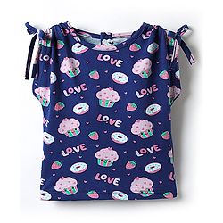 Babyhug Cotton Knit Half Sleeves Top with Ice Cream & Donuts Print - Navy Blue