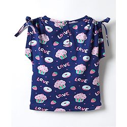 Babyhug Cotton Knit Half Sleeves Top with Ice Cream & Donuts Print - Navy Blue