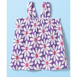 Babyhug Single Jersey Knit Sleeveless Floral Printed Top & Shorts Set - Lavender & White