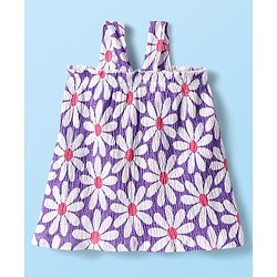Babyhug Single Jersey Knit Sleeveless Floral Printed Top & Shorts Set - Lavender & White