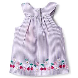 Babyhug Cotton Woven Sleeveless Striped Halter Neck Top & Shorts Set with Bow Applique & Tropical Theme Embroidery - Lavender