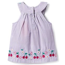 Babyhug Cotton Woven Sleeveless Striped Halter Neck Top & Shorts Set with Bow Applique & Tropical Theme Embroidery - Lavender