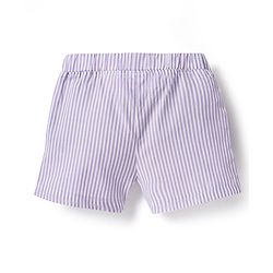 Babyhug Cotton Woven Sleeveless Striped Halter Neck Top & Shorts Set with Bow Applique & Tropical Theme Embroidery - Lavender