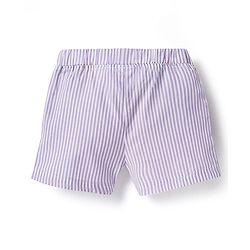 Babyhug Cotton Woven Sleeveless Striped Halter Neck Top & Shorts Set with Bow Applique & Tropical Theme Embroidery - Lavender