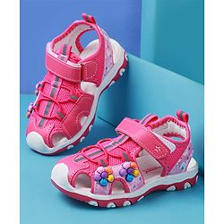 Cute Walk by Babyhug Sandals With Velcro Closure & Floral Applique - Fuchsia