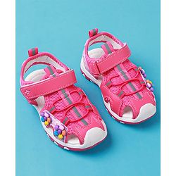 Cute Walk by Babyhug Sandals With Velcro Closure & Floral Applique - Fuchsia