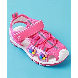 Cute Walk by Babyhug Sandals With Velcro Closure & Floral Applique - Fuchsia