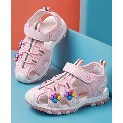 Cute Walk by Babyhug Sandals With Velcro Closure & Floral Applique - Fuchsia