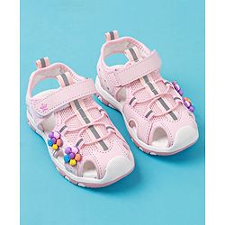 Cute Walk by Babyhug Sandals With Velcro Closure & Floral Applique - Fuchsia