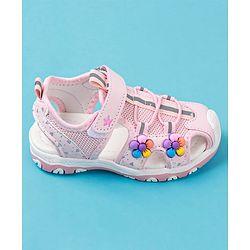 Cute Walk by Babyhug Sandals With Velcro Closure & Floral Applique - Fuchsia