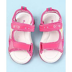 Cute Walk by Babyhug Velcro Closure Sandals with Hearts Print - Fuchsia