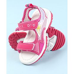 Cute Walk by Babyhug Velcro Closure Sandals with Hearts Print - Fuchsia