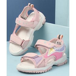 Cute Walk by Babyhug Velcro Closure Sandals with Hearts Print - Fuchsia