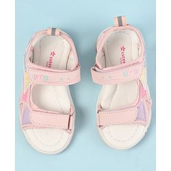 Cute Walk by Babyhug Velcro Closure Sandals with Hearts Print - Fuchsia