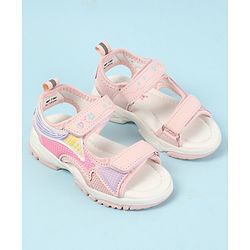 Cute Walk by Babyhug Velcro Closure Sandals with Hearts Print - Fuchsia