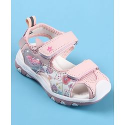 Cute Walk by Babyhug Velcro Closure Sandals with Hearts Glitter Print - Pink