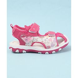 Cute Walk by Babyhug Velcro Closure Sandals with Hearts Glitter Print - Pink