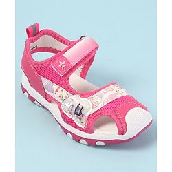 Cute Walk by Babyhug Velcro Closure Sandals with Hearts Glitter Print - Fuchsia