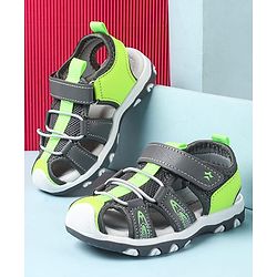 Cute Walk by Babyhug Velcro Closure Sandals With Lace Detailing - Grey & Neon Green