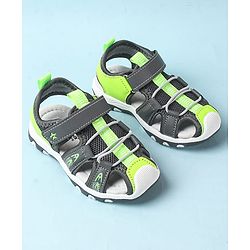 Cute Walk by Babyhug Velcro Closure Sandals With Lace Detailing - Grey & Neon Green