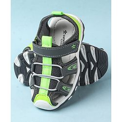Cute Walk by Babyhug Velcro Closure Sandals With Lace Detailing - Grey & Neon Green