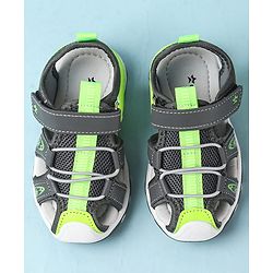 Cute Walk by Babyhug Velcro Closure Sandals With Lace Detailing - Grey & Neon Green