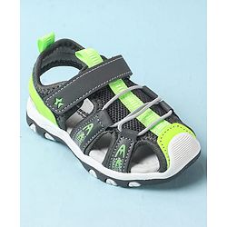 Cute Walk by Babyhug Velcro Closure Sandals With Lace Detailing - Grey & Neon Green